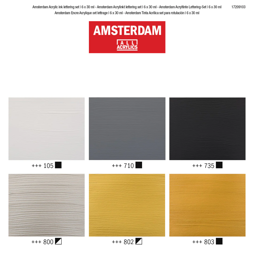 Amsterdam All Acrylics Acrylic Ink Lettering Set of 6 30ml - Image 2