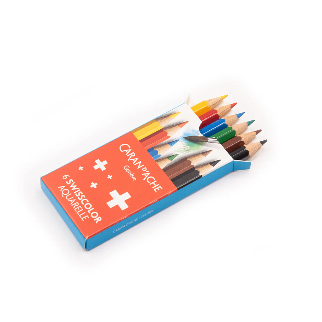 Caran d'Ache Swisscolor 6 Half Length Water-Soluble Colour Pencils - Image 2