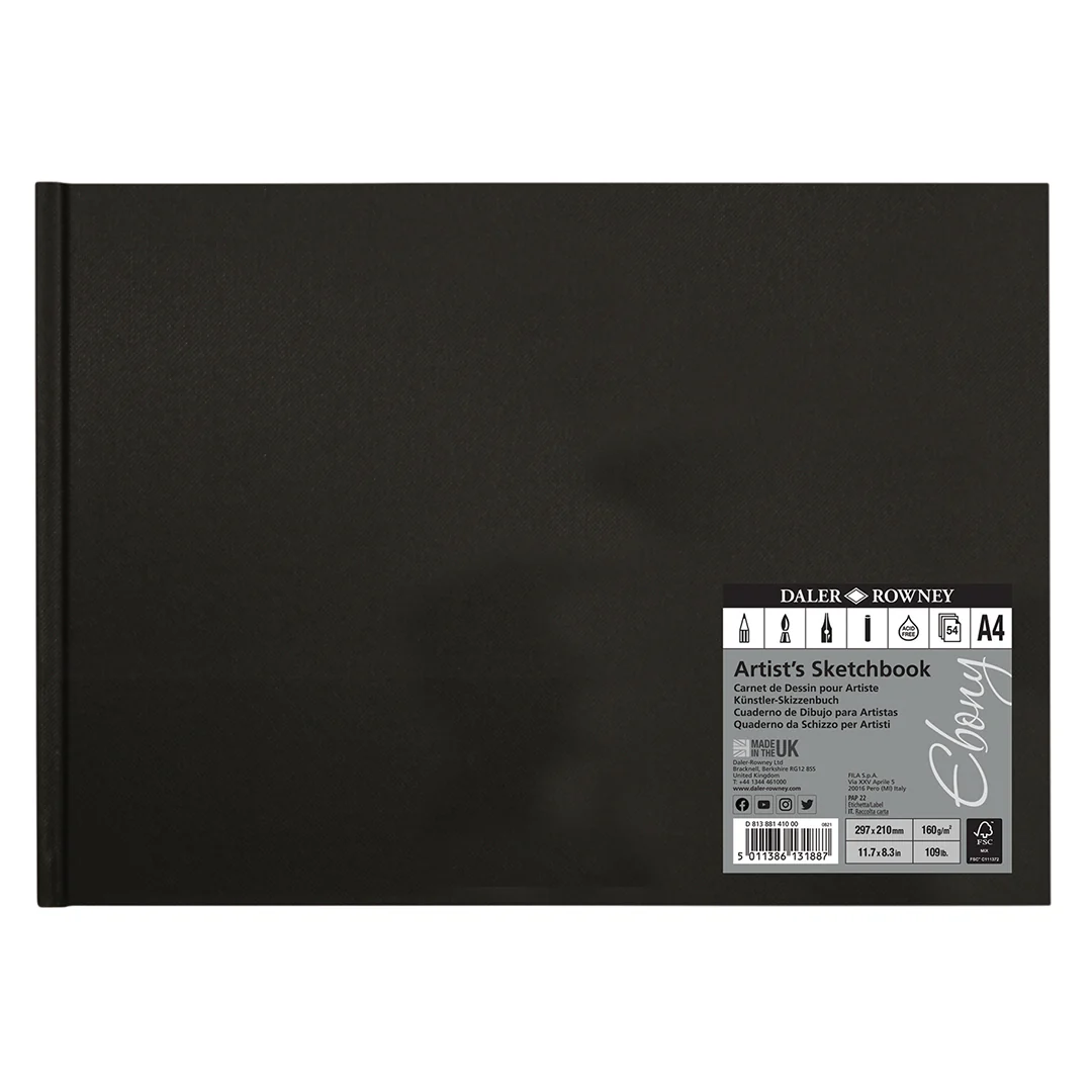 Daler-Rowney Ebony Hardbound Sketchbook A4 Landscape 160G 54 Sheets