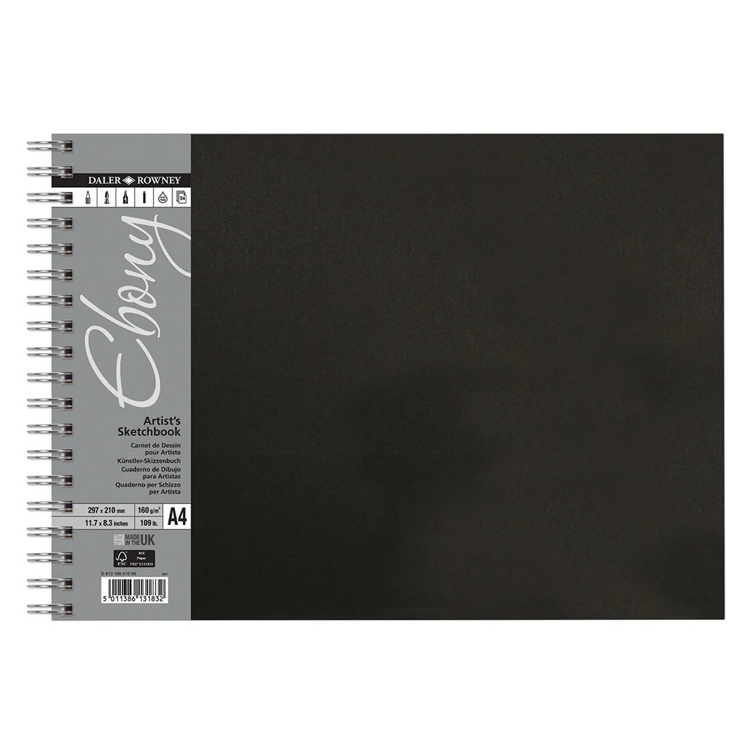 Daler-Rowney Ebony Wirebound Sketchbook A4 Landscape 160G 54 Sheets