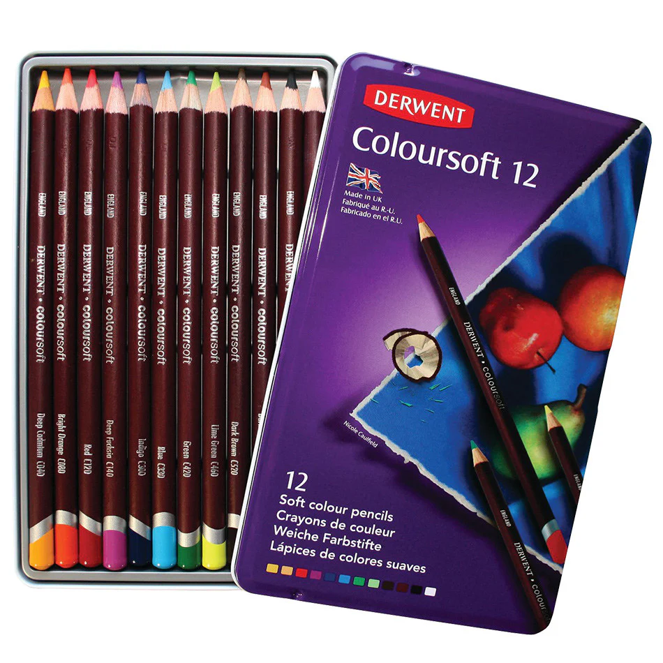Derwent Coloursoft Coloured Pencil Tin of 12 - Image 3