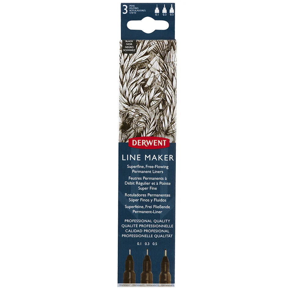 Derwent Line Maker Drawing Pen Black Set of 3