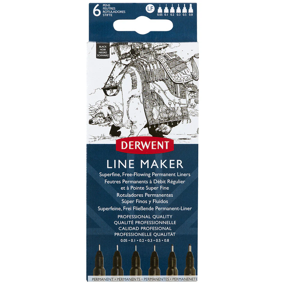 Derwent Line Maker Drawing Pen Black Set of 6