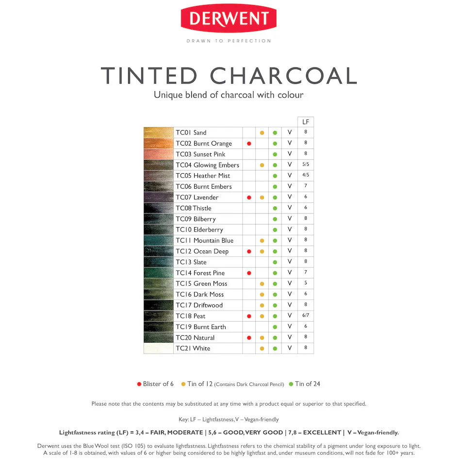 Derwent Tinted Charcoal 24 Piece Tin - Image 3