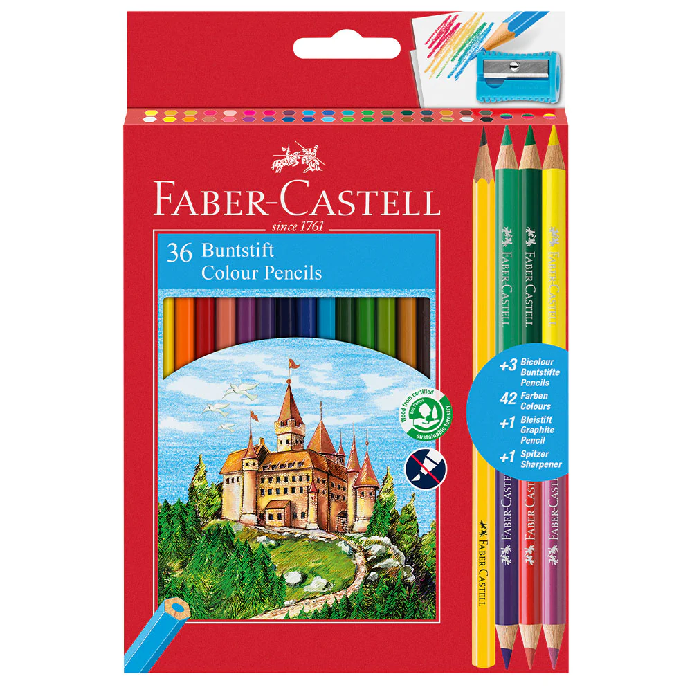 Faber-Castel Eco Colouring Pencil Set of 36 with 3 Bicolour Pencils