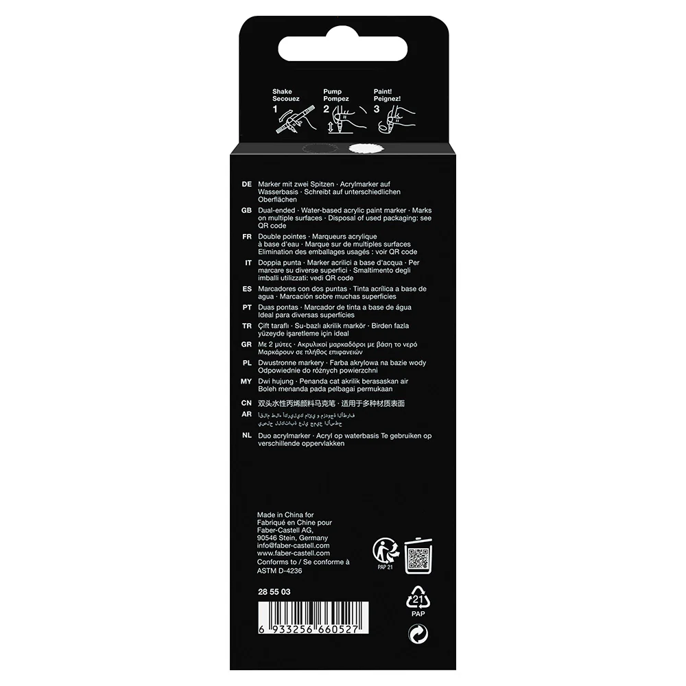 Faber-Castell Black Edition Shake & Paint Acrylic Markers Black and White Set of 2 - Image 4
