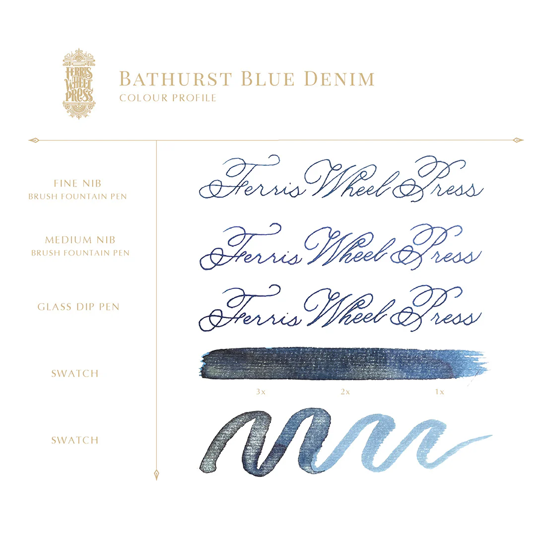 Ferris Wheel Press Fountain Pen Ink 38ml Bathurst Blue Denim - Image 2