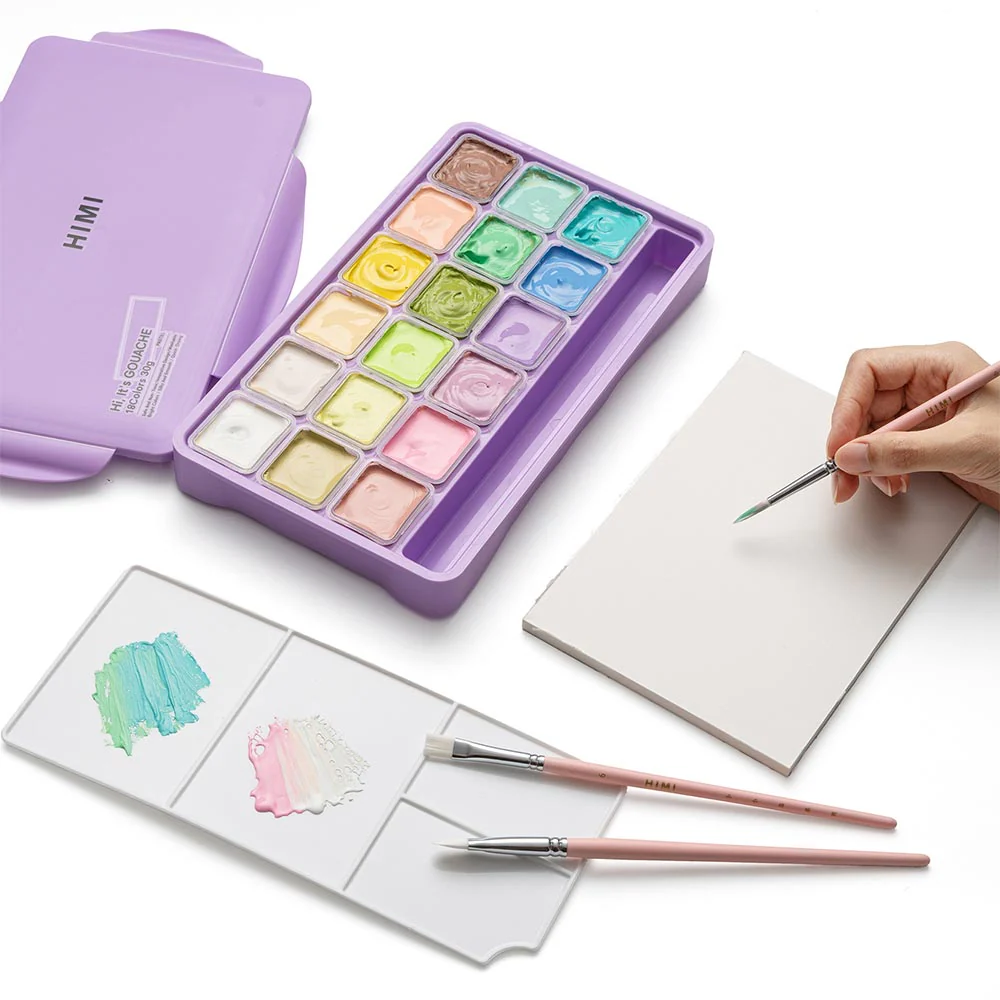 HIMI Jelly Cup Gouache Set of 18 Colours Purple Case Pastel Edition - Image 2
