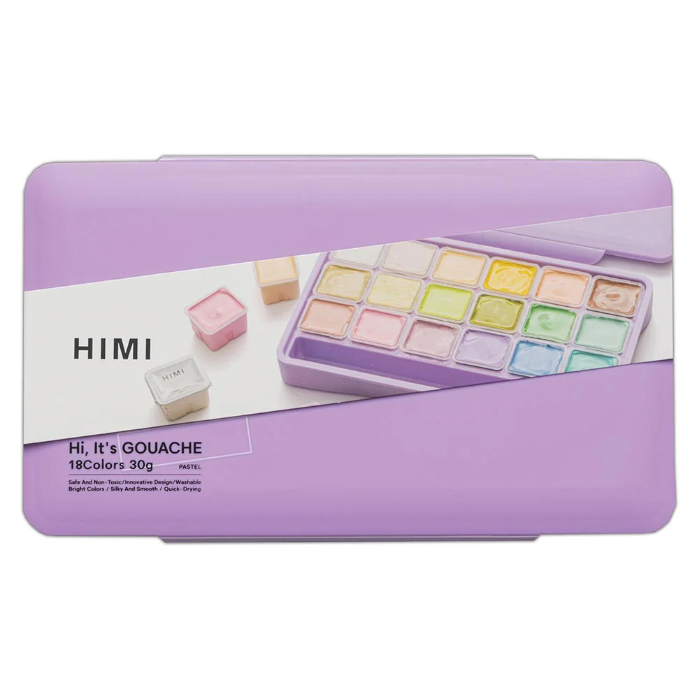 HIMI Jelly Cup Gouache Set of 18 Colours Purple Case Pastel Edition - Image 6