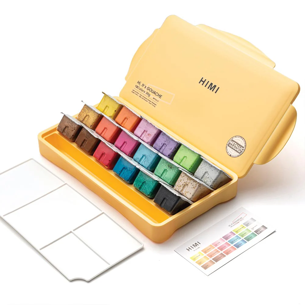 HIMI Jelly Cup Gouache Set of 18 Colours Yellow Case Metallic Edition - Image 2