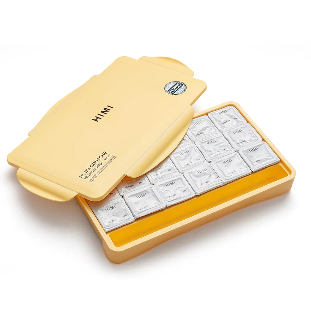 HIMI Jelly Cup Gouache Set of 18 Colours Yellow Case Metallic Edition - Image 5