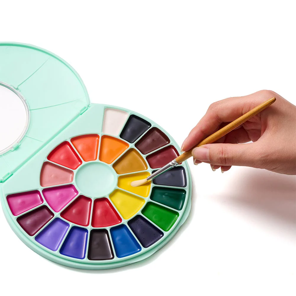 HIMI Semi-Moist Watercolour Set of 24 Pans + Brush Green Case - Image 2