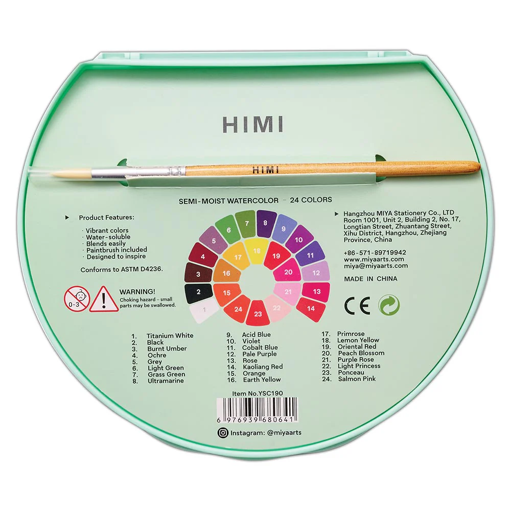 HIMI Semi-Moist Watercolour Set of 24 Pans + Brush Green Case - Image 5