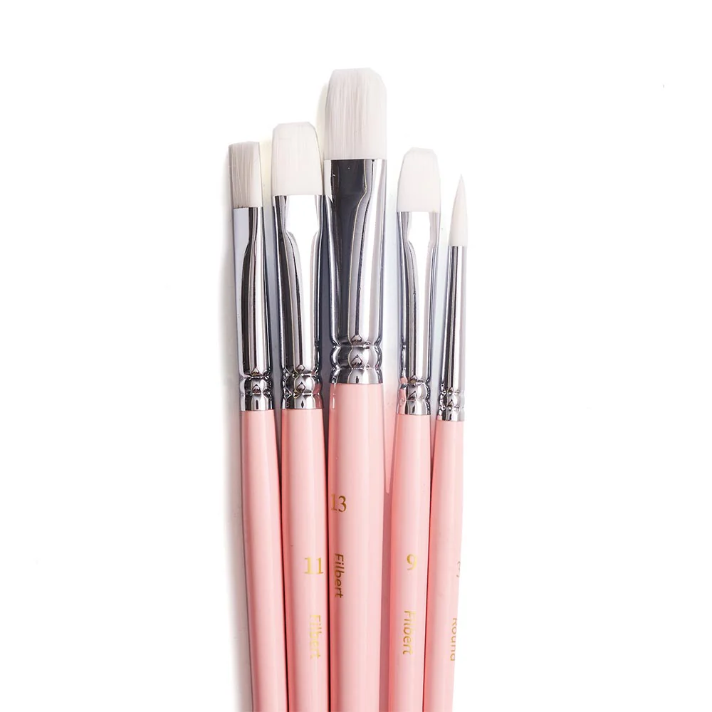 HIMI Set of 5 Brushes Filbert Flat and Round Pink - Image 2