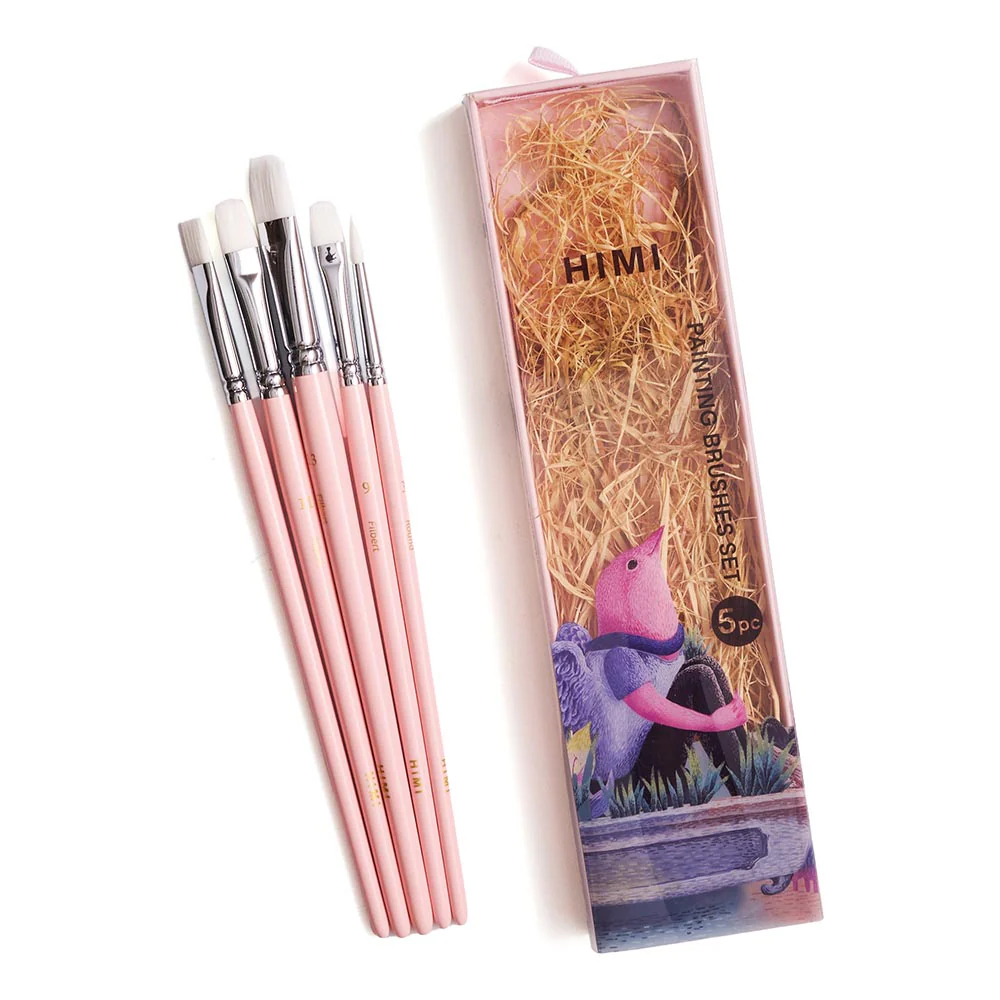 HIMI Set of 5 Brushes Filbert Flat and Round Pink - Image 5