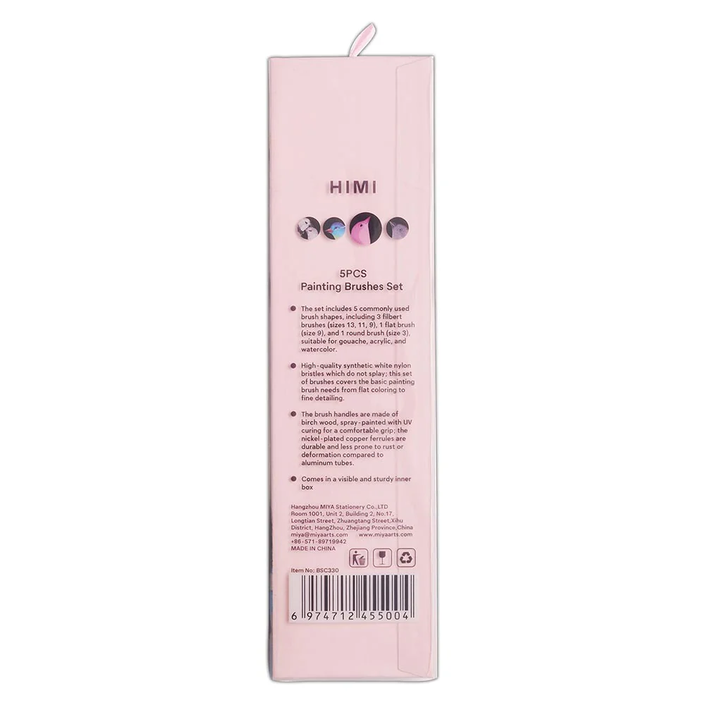 HIMI Set of 5 Brushes Filbert Flat and Round Pink - Image 6