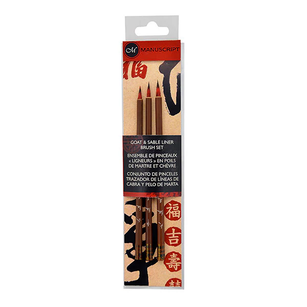 Manuscript Chinese Sable and Goat Hair Calligraphy Liner Brush Set