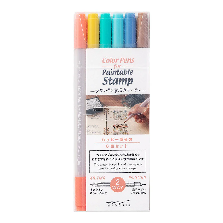 Midori Colour Pens for Paintable Stamp Set of 6