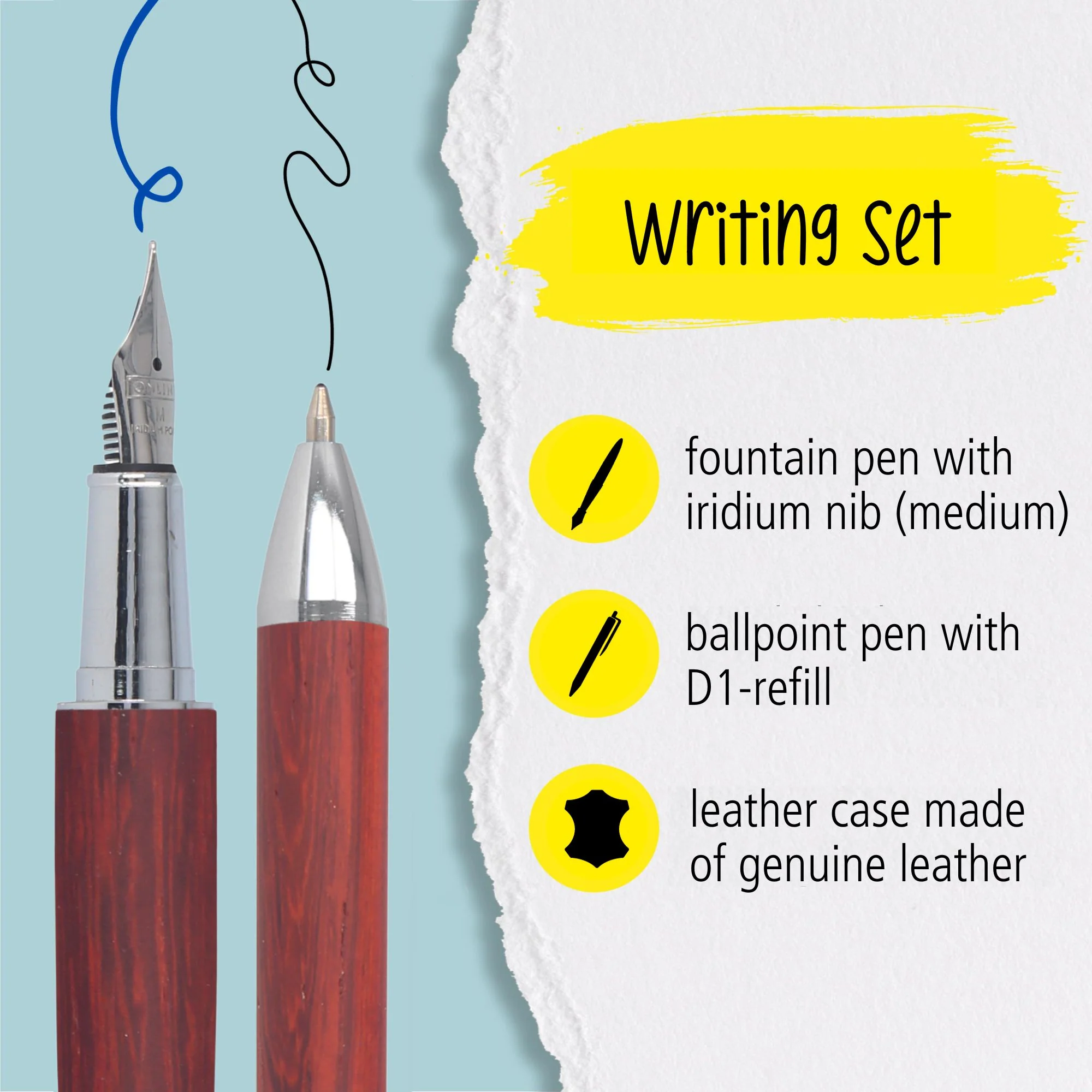 ONLINE Rosewood Fountain Pen Ballpoint and Leather Case Gift Set - Image 4