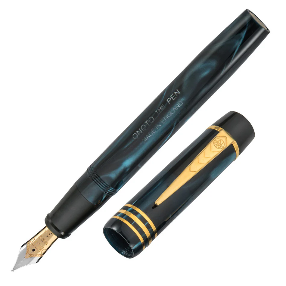 Onoto Magna Classic 18ct Gold Nib Fountain Pen Blue Pearl