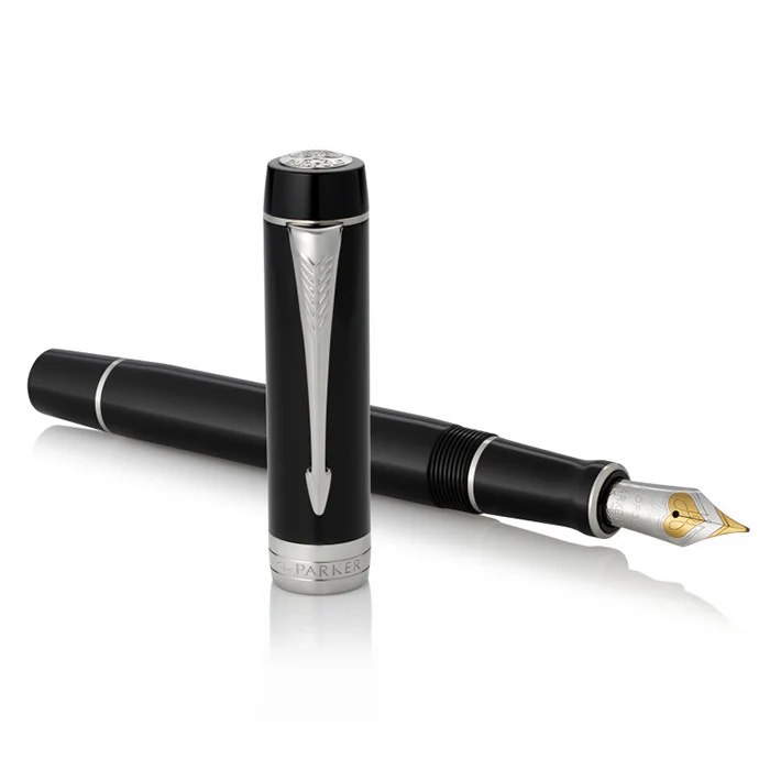 Parker Duofold Classic Fountain Pen Black with Chrome Trim - Image 2