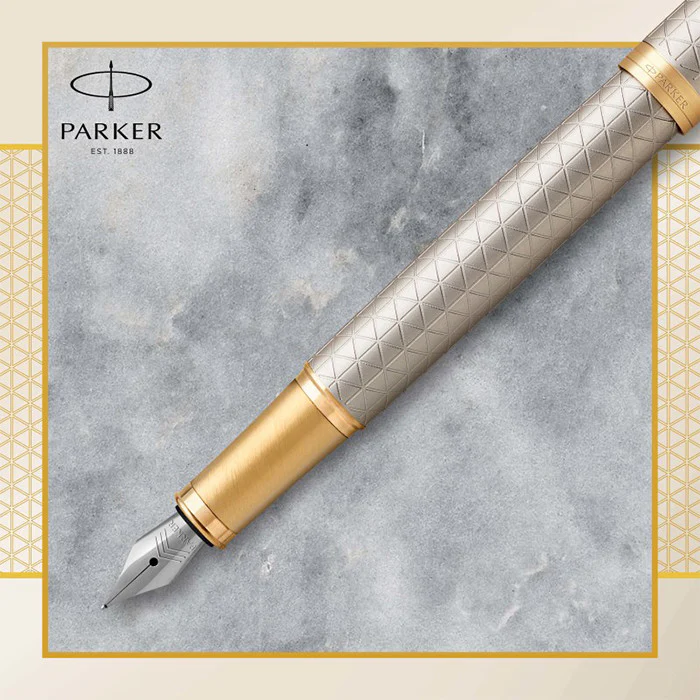 Parker IM Premium Fountain Pen Warm Silver with Gold Trim - Image 2