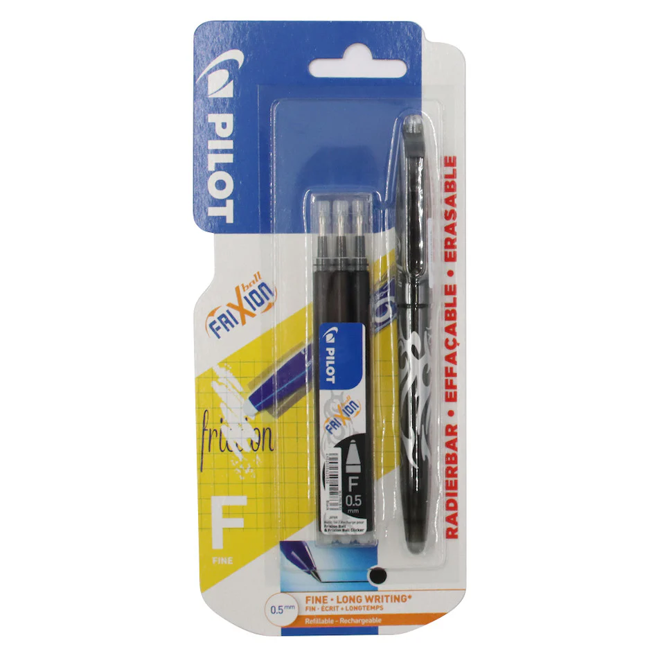 Pilot Frixion Erasable Rollerball Pen Fine Black with 3 Refills