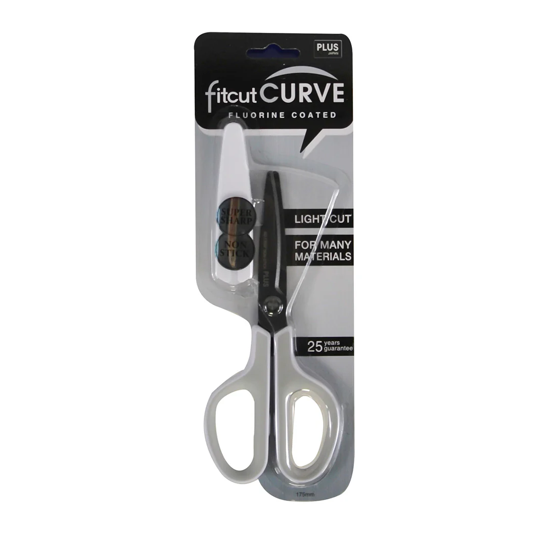 PLUS Fitcut Curve Extra Scissors Fluorine-Coated White Grey