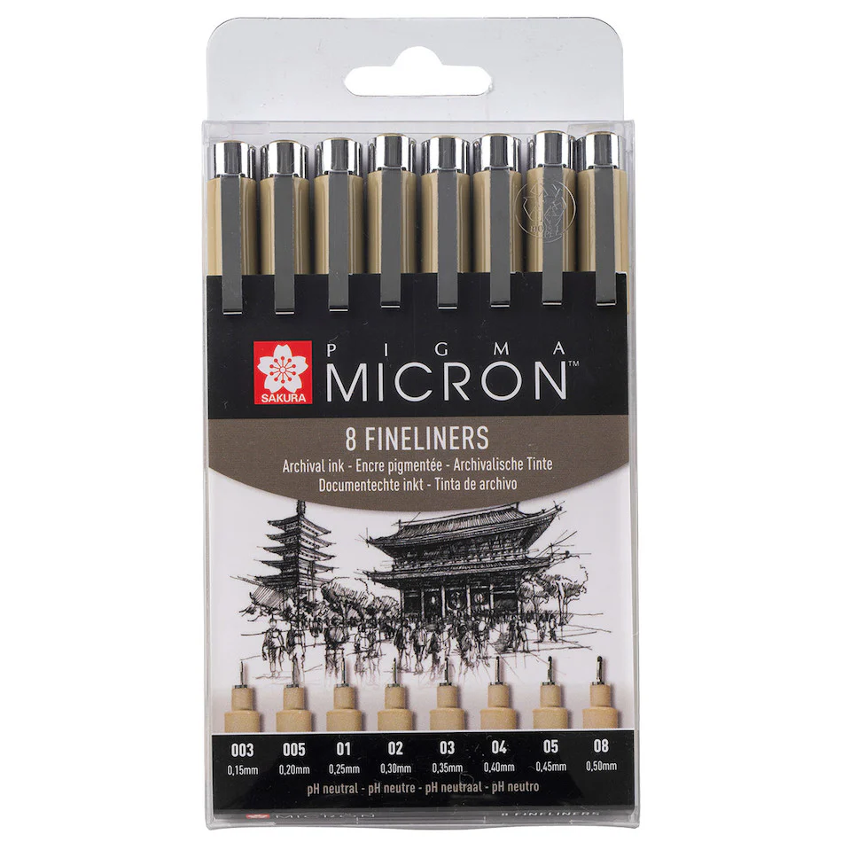 Sakura Pigma Micron Drawing Pen Set of 8 Black