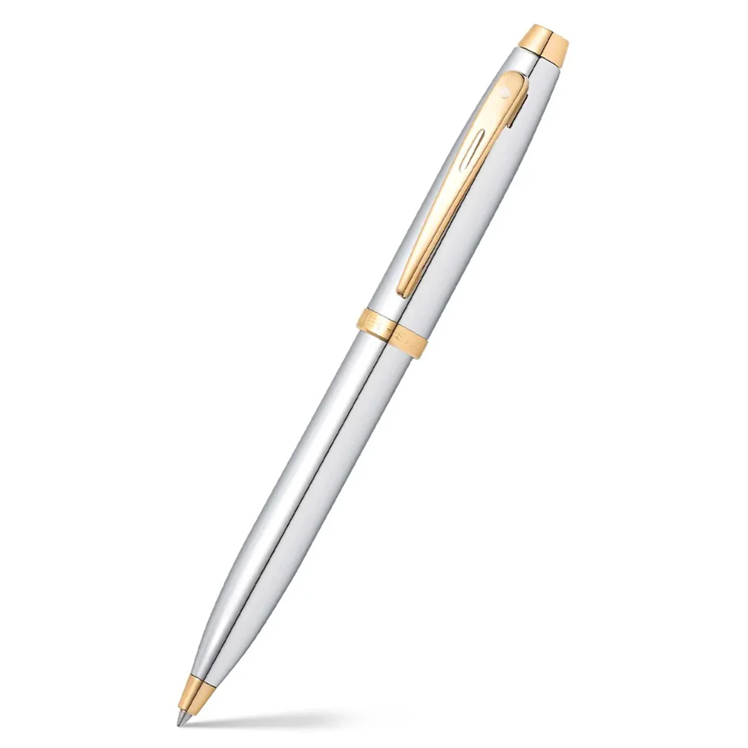 Sheaffer 100 G9340 Ballpoint Pen Bright Chrome With Gold Tone Trim With Gold Plated Table Clock - Image 2