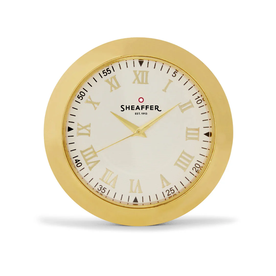 Sheaffer 100 G9340 Ballpoint Pen Bright Chrome With Gold Tone Trim With Gold Plated Table Clock - Image 3