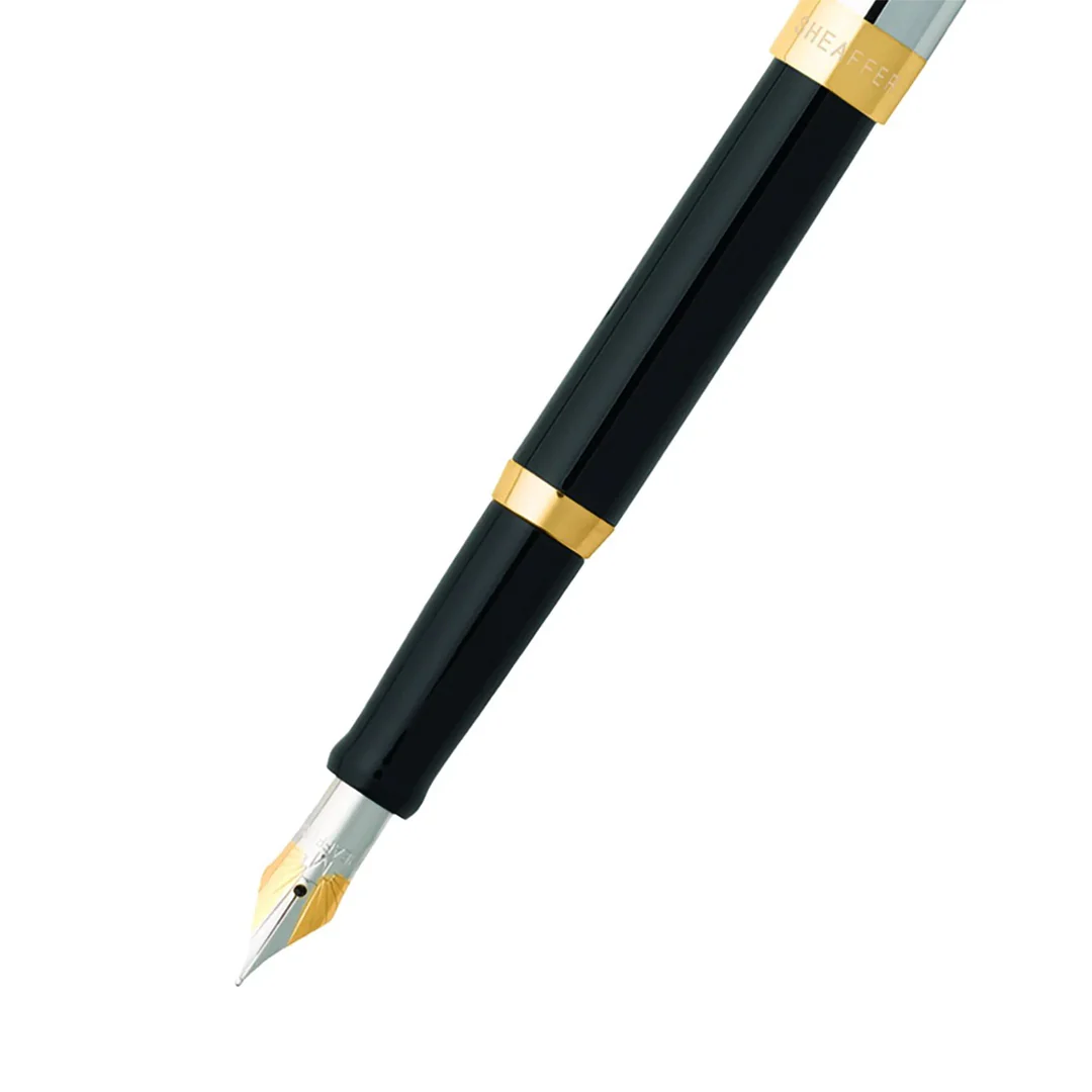 Sheaffer Sagaris E9475 Fountain Pen Glossy Black Barrel with Chrome Cap and Gold Trim - Image 2