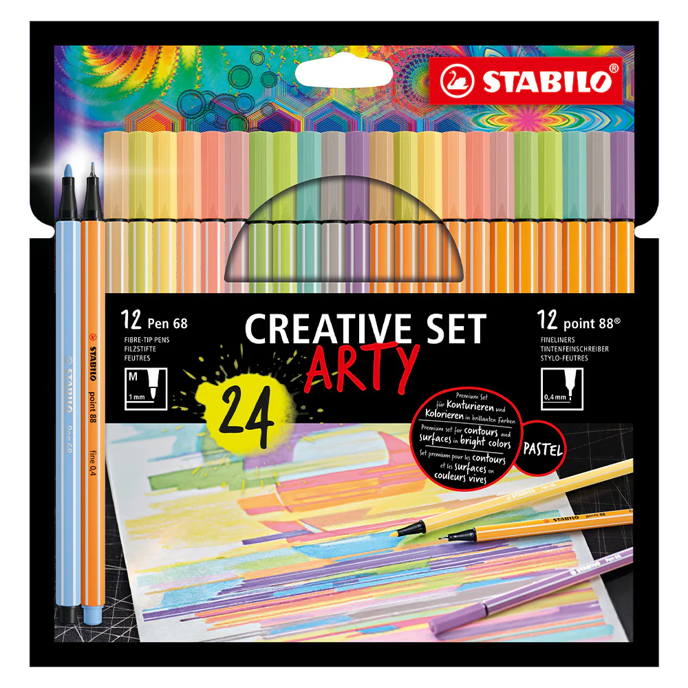 STABILO Pen 68 & point 88 Creative Arty Set of 24 Pastel Colours