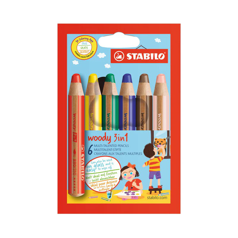 STABILO woody 3-in-1 Pencil Set of 6