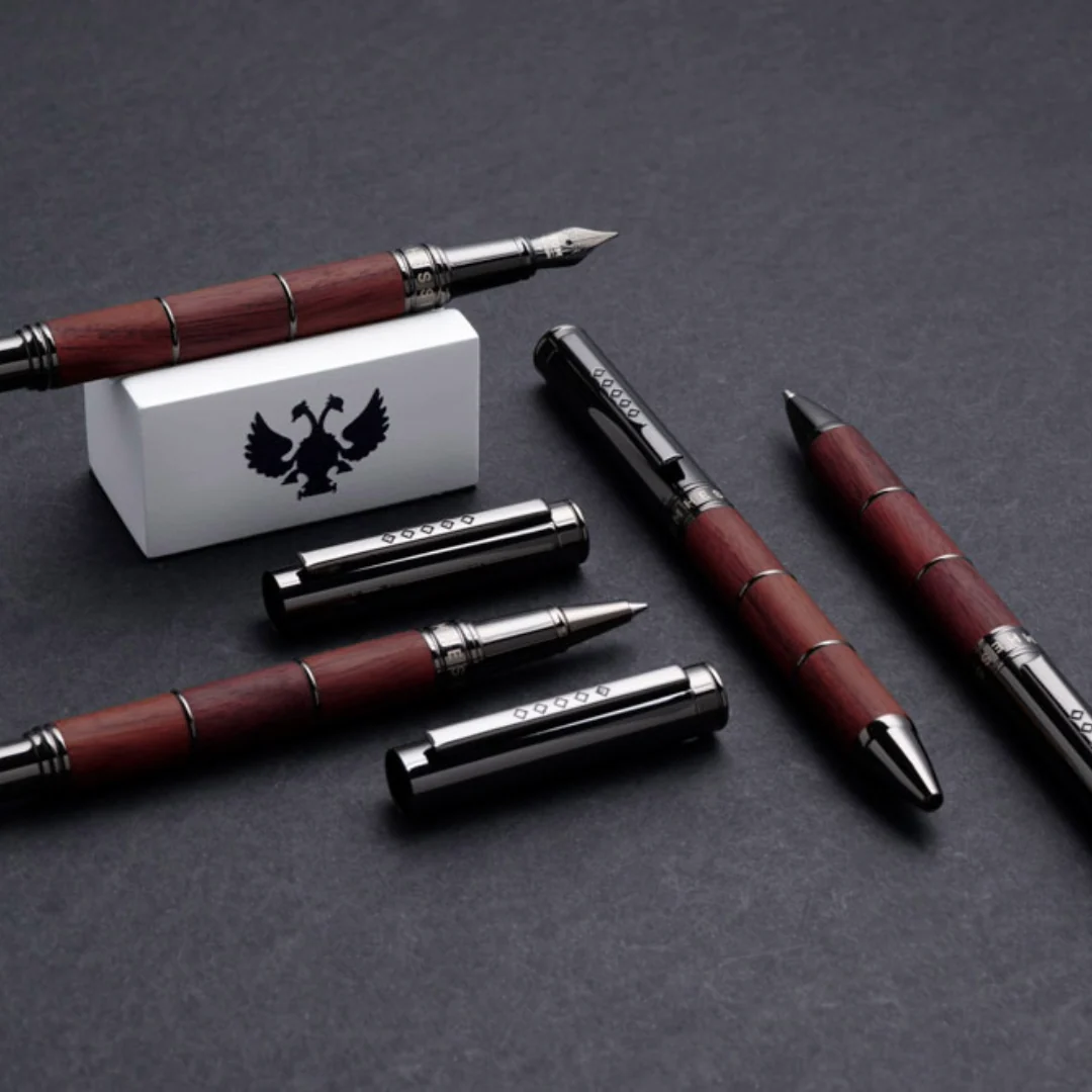 Tom Hessin Revolution Ballpoint Pen Ironbridge Wood Barrel with Gunmetal Trim - Image 2