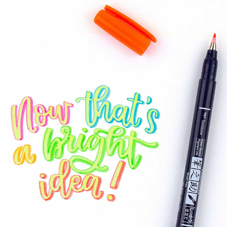 Tombow Fudenosuke Neon Colour Brush Pen Assorted Set of 6 - Image 3