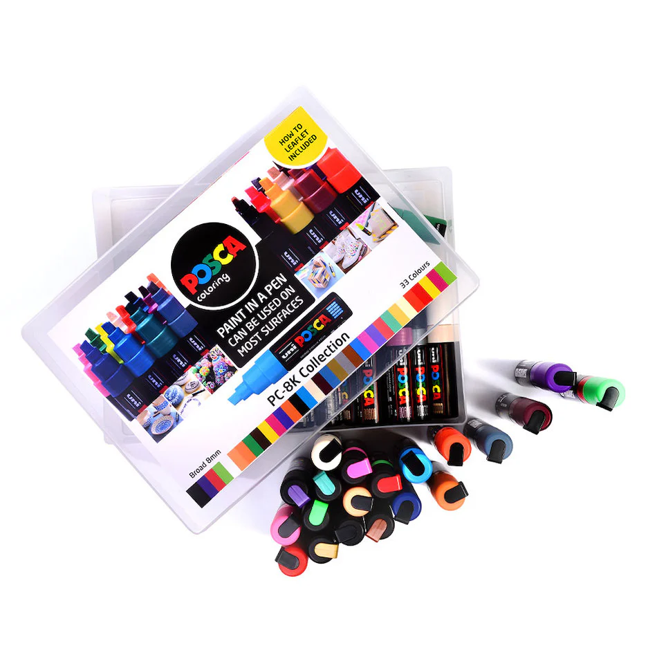 Uni POSCA Marker Pen PC-8K Broad Chisel Collection Box of 33 Assorted