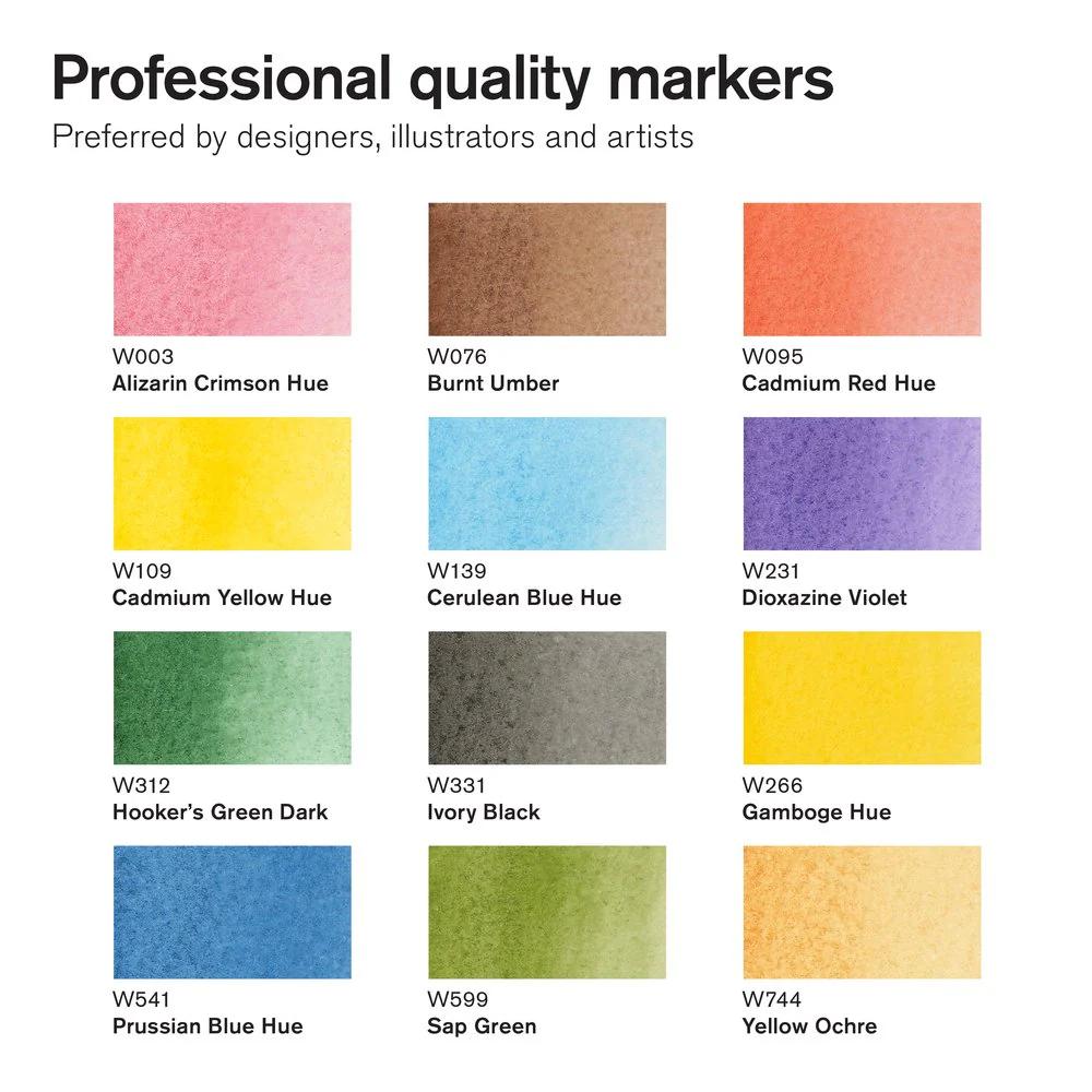 Winsor & Newton Watercolour Marker Set of 12 Basic - Image 2